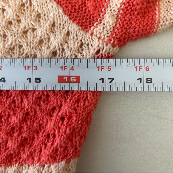 Ricki’s Sweater Lightweight Cotton Open Weave Coral Orange Stripes Size Small - Picture 9 of 14